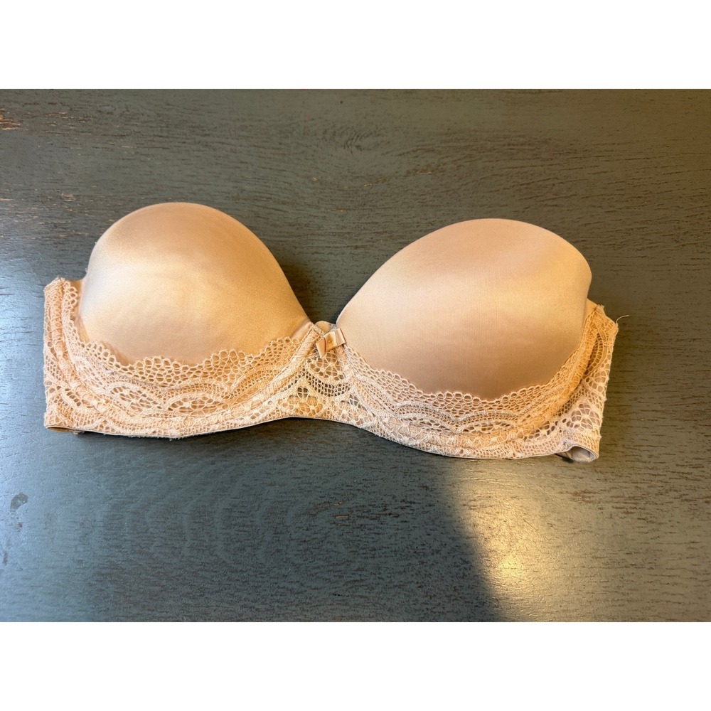 Auden Beige Strapless Lace Trim Underwire Bra Nude Tan 34C